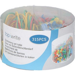 Topwrite Σετ 315 τεμαχίων από Συνδετήρες, Πινέζες και Λαστιχάκια σε Πλαστικό Δοχείο, Stationery Set - Topwrite