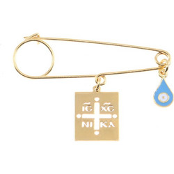 Παραμάνα ασημένια επίχρυση, κωνσταντινάτο τετράγωνο με ματάκι με μπλε σμάλτο, 2460