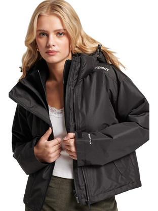 Superdry Code Γυναικείο Μπουφάν Χειμωνιάτικο Κοντό Αντιανεμικό Μαύρο W5011433A