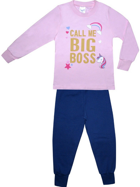 Pretty Baby Big Boss Παιδική Πιτζάμα Βαμβακερή Χειμωνιάτικη Ροζ Navy Μπλε 64988-284