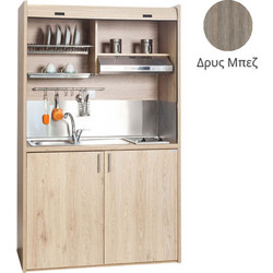 Πολυκουζίνα mini kitchen 125cm απόχρωση δρυς μπεζ με αριστερή γούρνα για ξενώνες, γραφεία & φοιτητικά studio - ΚΣ125-ΔΡΥΣ-ΜΠΕΖ