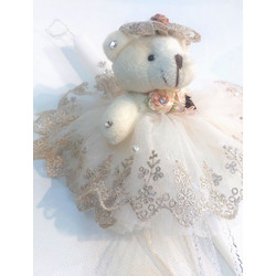 Λαμπάδα ρομαντική με λούτρινο αρκουδάκι με φόρεμα σαμπανί (20cm) L143