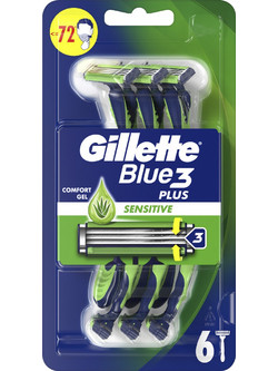 Gillette Blue 3 Plus Sensitive Ξυραφάκι μιας Χρήσης με 3 Λεπίδες & Λιπαντική Ταινία 6τμχ