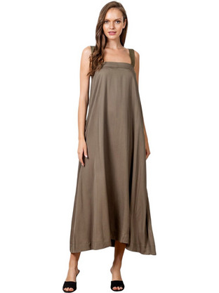 AGGEL Midi Καλοκαιρινό Καθημερινό Φόρεμα Χακί SS33328KF-46
