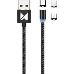 Wozinsky LED Magnetic Καλώδιο USB to Lightning / Type-C / micro USB (1m) - Μαύρο