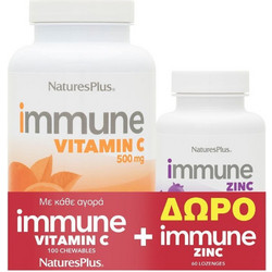Nature's Plus Immune Vitamin C 500mg 100 Μασώμενα Δισκία + Immune Zinc 60 Παστίλιες