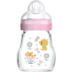 Mam Feel Good Γυάλινο Μπιμπερό με Θηλή Σιλικόνης 0m+ Cats Pink 170ml