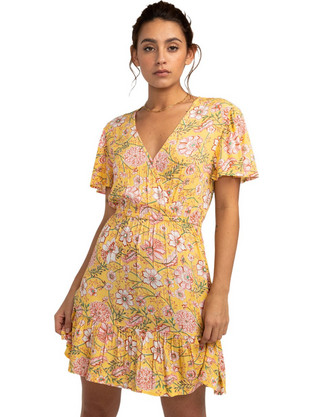 Billabong Spring Light Mini Καλοκαιρινό Καθημερινό Φόρεμα Κρουαζέ Κίτρινο EBJWD00120-YGF0