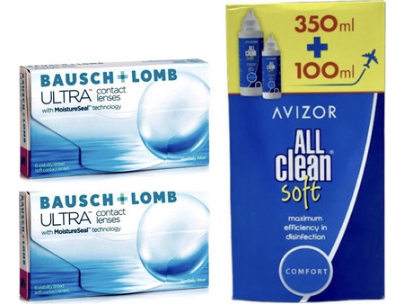 Bausch & Lomb Ημερήσιοι Φακοί Επαφής Σιλικόνης Υδρογέλης 12τμχ + 2 Υγρά All Clean 350ml+100ml