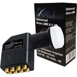 Ισχυρό LNB ARLI Octo 0,1db Universal με επιχρυσωμένους συνδέσμους F για σύνδεση με 8 δορυφορικούς δέκτες - AS-35.35.001