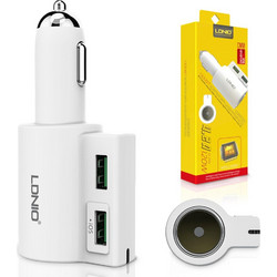 LDNIO CM10 2 Port USB & 1 Socket Adapter Car Charger 4.2A 120W White - ArtSound and Lights