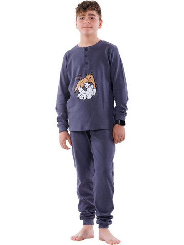 Mei Bear Family Παιδική Πιτζάμα Βαμβακερή Χειμωνιάτικη Μπλε 702380