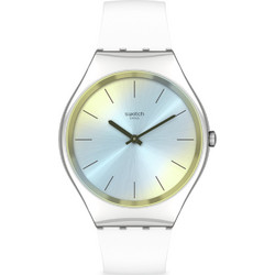 Swatch Γυναικείο Ρολόι με Λευκό Δερμάτινο Λουράκι SYXS141