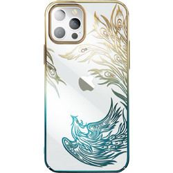 Luxury iPhone 14 Plus Case with Kingxbar Phoenix Crystals - Gold and Blue