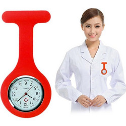 Portable Silicone Nurse Round Quartz Wristwatch Watch with Pin(Red) (OEM)
