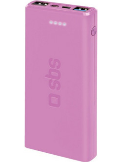 SBS Power Bank 10000mAh με 2 Θύρες USB-A & Θύρα USB-C Pink