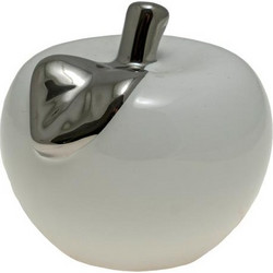 Μήλο διακοσμητικό γυαλιστερό κεραμικό λευκό/ασημί 10cm