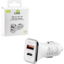 LIME DUAL CAR CHARGER USB 3.0/PD TYPE C FAST QC 3.0 LCUPD Βάσεις Αυτοκινήτου