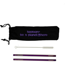 Boobam Straw Metal Wide Titanium Purple Μεταλλικά Καλαμάκια 2 Τεμάχια