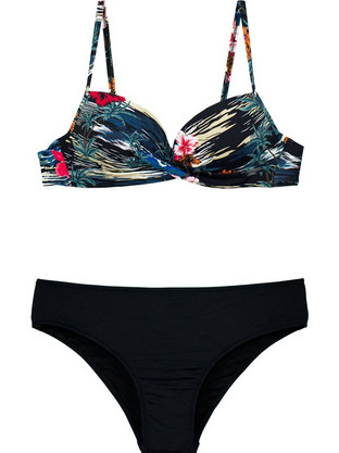 Γυναικείο μαγιό bikini ντραπέ με μπανέλα φλοράλ μαύρο S24
