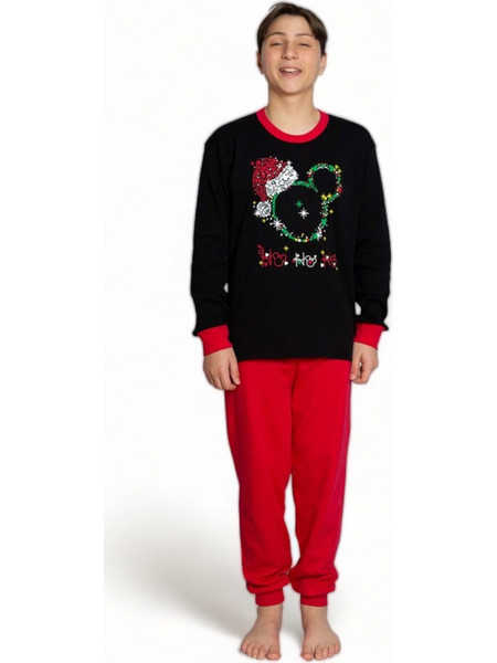 Nina Club Mickey Xmas Παιδική Πιτζάμα Βαμβακερή Χειμωνιάτικη Μαύρη Κόκκινη 108