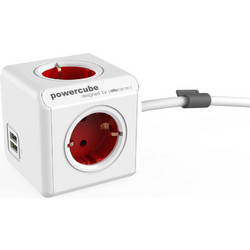 Allocacoc PowerCube extended usb Stromverteilungseinheit Wechselstrom 230 V Eingabe Eingang CEE 77 Ausgangsanschlsse 6 (2 x USB 4 x Stecker Typ F) 15 m WeiRot