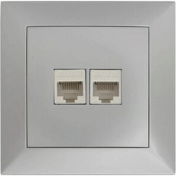 Πρίζα DATA διπλή RJ45+RJ45 Cat.6 ασημί χρώμα σειρά Κλειώ - 15-02006