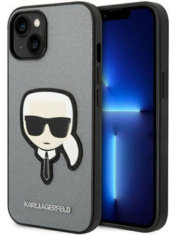 Karl Lagerfeld Saffiano With Karl Head Patch Back Cover Silver (iPhone 14 Plus)