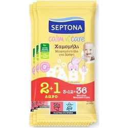 Septona Calm n' Care Μωρομάντηλα Χωρίς Οινόπνευμα & Parabens με Χαμομήλι 3x12τμχ