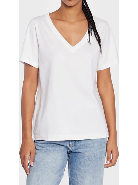 CALVIN KLEIN WOMAN ΚΟΝΤΟΜΑΝΙΚΟ ΜΠΛΟΥΖΑΚΙ ΑΣΠΡΟ ΜΕ V ΛΑΙΜΟΚΟΨΗ ΚΑΝΟΝΙΚΗ ΕΦΑΡΜΟΓΗ 100%ΒΑΜΒΑΚΙ