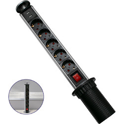 GloboStar(R) 79632 Χωνευτό Πτυσσόμενο Πολύμπριζο με 5 Πρίζες Ασφαλείας EU Σούκο AC 230V Max 5000W & 2 Εξόδους USB DC 5V Max 3A 18W & Ενσωματωμένο Διακόπτη Οn/Off