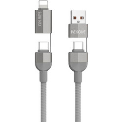 Καλώδιο Φόρτισης WK (WDC-48) 4 σε 1 USB-A/USB-C σε USB-C/Lightning - 240W, PD, QC, USB 2.0 - Braided - Μαγνητικό - 1m - Γκρι WDC-48 Grey