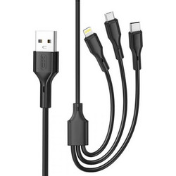 XO NB230 Καλώδιο Φόρτισης + Data 3 σε 1 2.4A Μαύρο