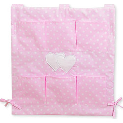 Cot tidy- Hanging Hearts white dots on pink