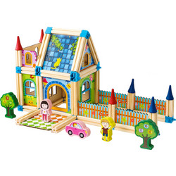 Wooden construction blocks building a house 6in1 ECOTOYS