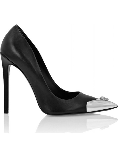 PHILIPP PLEIN ΓΟΒΕΣ NAPPA LEATHER DECOLLETE HI-HEELS SKULL ΣΤΡΑΣ ΜΑΥΡΟ