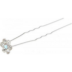 Ro Accessories Φουρκέτα Μαλλιών Λουλούδι Με Λευκό Και Ιριδίζον Στρας 11mm