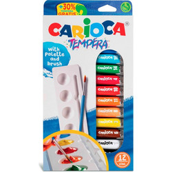 Carioca Τέμπερες σε Σωληνάριο 12x10ml με Παλέτα + Πινέλο 40012