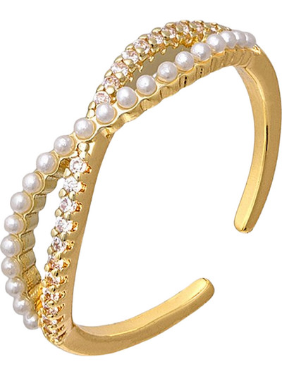 Ghetto Open Cross Diamond Pearl Δαχτυλίδι 18K Χρυσό με Πέρλα, Διαμάντι