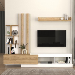 Σύνθεση Τηλεόρασης Vermont Megapap Χρώμα Λευκό - Sepet oak 240x40x192εκ