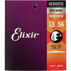 Elixir Strings 11102 Σετ 6 Χορδές Ακουστικής Κιθάρας 80/20 Bronze 13-56" Medium Tension