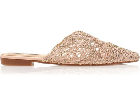 Mules ροζ ψάθινα με σχέδιο και χρυσές λεπτομέρειες