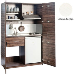 Πολυκουζίνα mini kitchen 125cm απόχρωση λευκή με αριστερή γούρνα και μεγάλες πόρτες για φοιτιτικά studios, γραφεία &καταλύματα - ΚΣ125-ΠΟΡΤΕΣ-ΛΕΥΚΟ