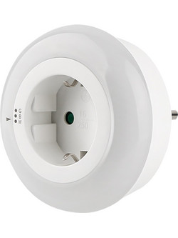 Λαμπάκι νυκτός και πρίζα λευκό 230V 16A με φωτοκύτταρο λευκό-μπλε-πράσινο φως - 13-122209
