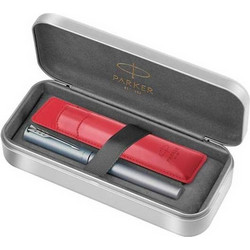 Parker Vector XL Silver Blue & Δερμάτινη Θήκη Σε Μεταλλική Κασετίνα