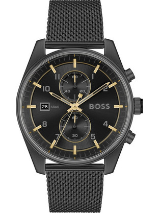 Hugo Boss Skytraveller Ανδρικό Ρολόι Χρονογράφος με Μαύρο Μεταλλικό Μπρασελέ 1514150