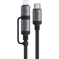 Acefast - Data Καλώδιο (c20-01) - Usb-C To Type-C, Lightning, 60w, Fast Charging, Bend-Resistant, Mfi Certified, 1.2m - Black
