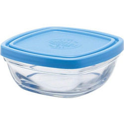 DURALEX Freshbox Carre 9020AM12A1111 Δοχείο αποθήκευσης τροφίμων με καπάκι, 11 x 11 cm, 300 ml, γυαλί, μπλε, συσκευασία 1 τεμαχίου