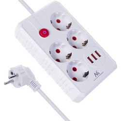 Maclean Power strip, 4-Socket Extension Cable + 3xUSB, 110-240V Ac 50/60Hz, 2.1A Max 2500W, 3m, white, - (MCE393 W)
