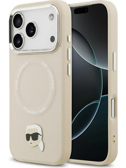 Karl Lagerfeld Leather Karl Pin MagSafe Θήκη Cover Beige (iPhone 17 Pro Max / 18 Pro Max)